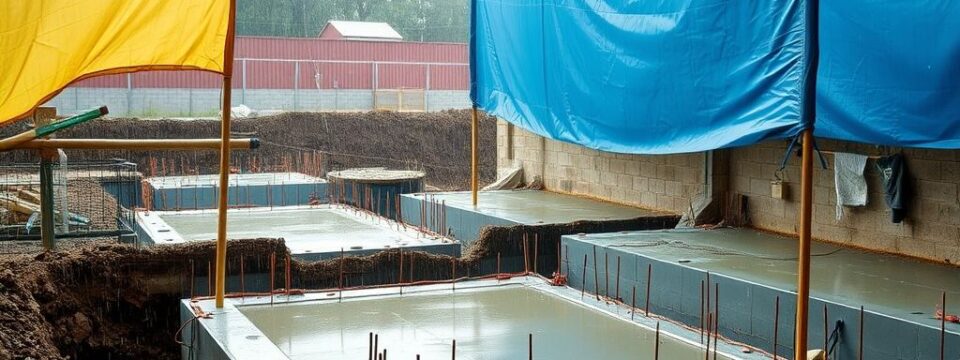 Betonowanie fundamentów w deszczu: jak zabezpieczyć świeży beton i uniknąć uszkodzeń na budowie
